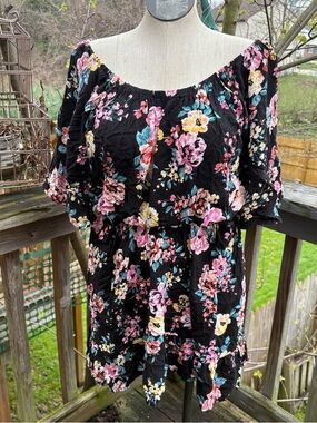 New Look Black Floral Off Sleeve Dress Women’s Plus Size 2X